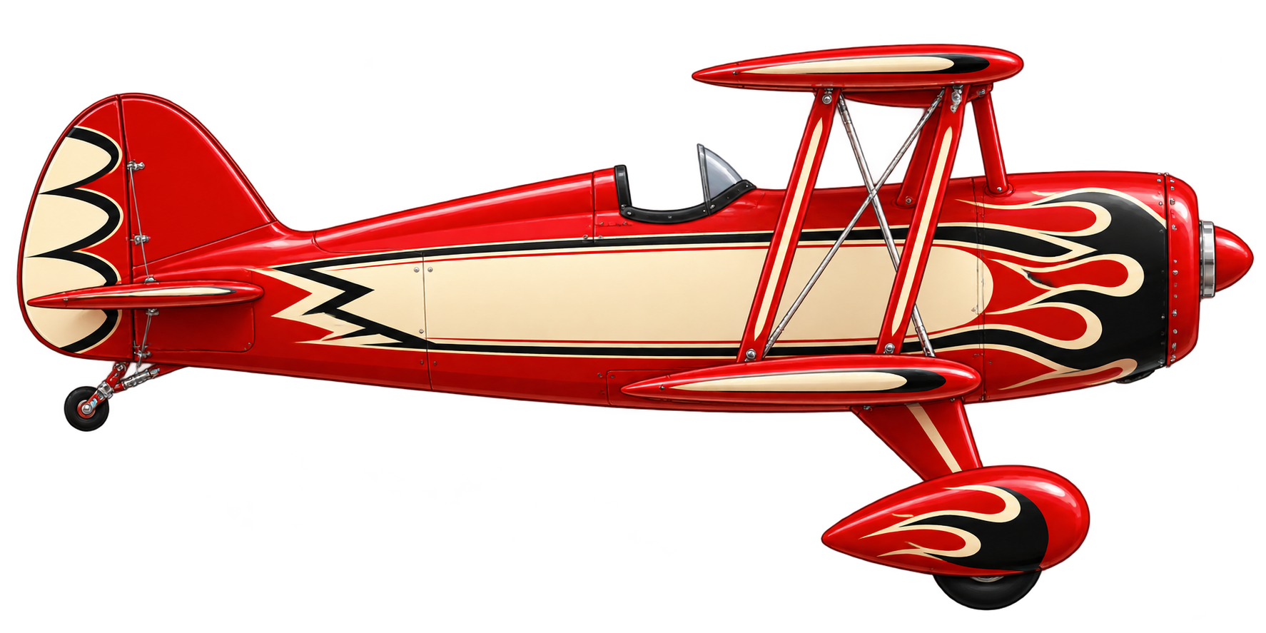 Red rock-and-roll stunt biplane